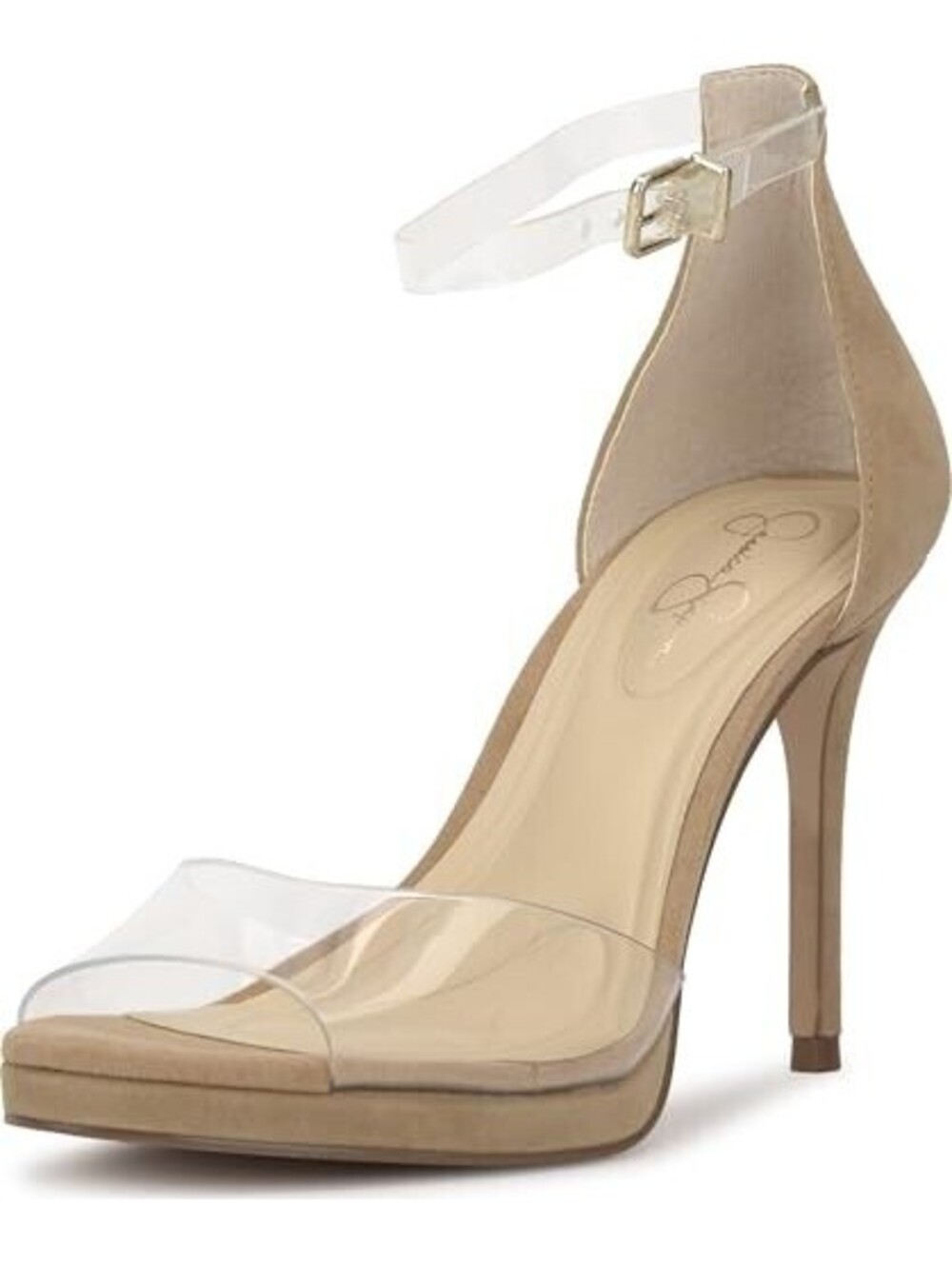 Jessica Simpson Daisile Peep Toe High Heel Sandal, Almond/Clear, 6.5 M